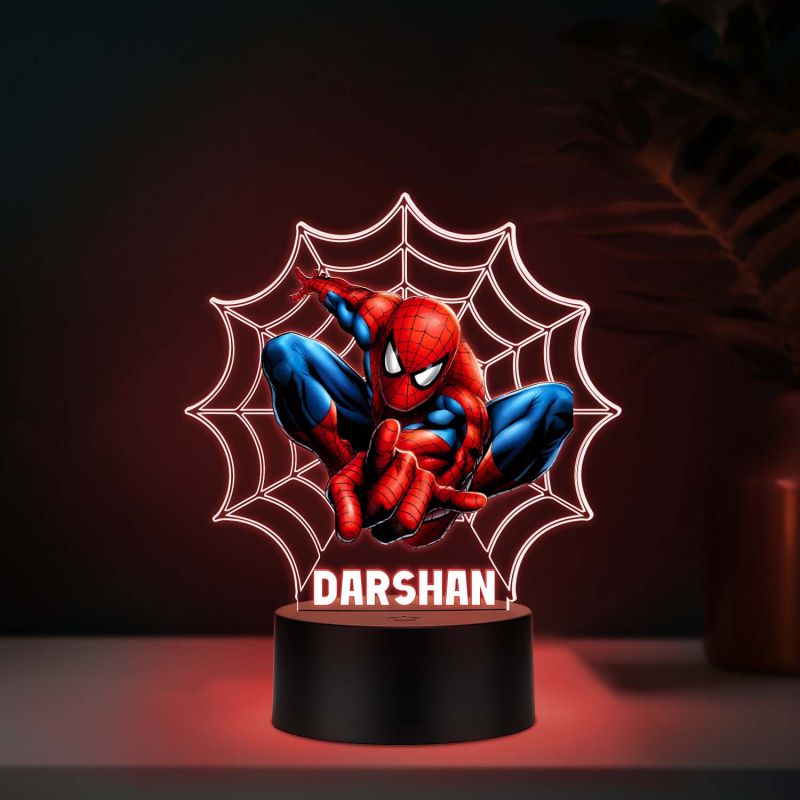 Personalized Spiderman 3D Illusion LED Night Light Custom with Name Acrylic Desk Lamp for Kids, 7 Color Changing Superhero Room Decor, Birthday Gift for Boys & Marvel Fans